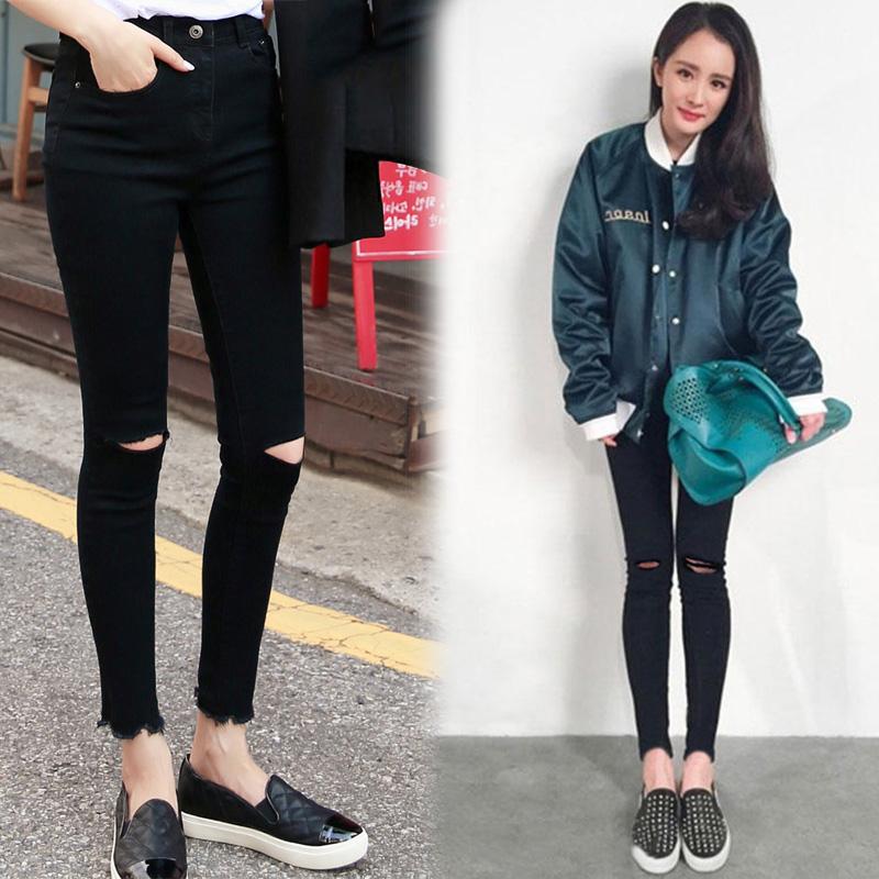 Hong Kong New products Jeans leisure time fashion hole pencil Feet Edging black Nine points Panties Jeansin the Women's clothing/Boutique , Jeans category - from Buy2taobao.com to provide professional Taobao agent buy service