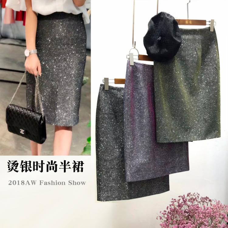2019春夏 高腰烫银Bling包臀显瘦短裙优雅气质变色龙时尚半身裙|msdalam kategori Butik wanita / wanita, skirt - dari Buy2taobao.com untuk memberikan perkhidmatan ejen Taobao profesional membeli