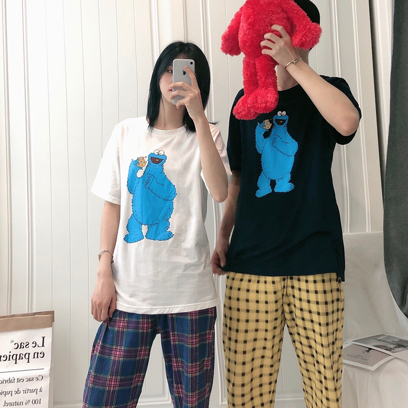 ins芝麻街純棉情侶裝睡衣春夏季卡通套裝男女薄款短袖長褲家居服在類目 女士內衣/男士內衣/家居服, 睡衣/家居服套裝中 - 來自Buy2taobao.com提供專業的淘寶代購服務