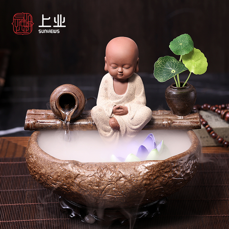Monk Novices Flowing water Decoration ceramics Fengshui Lucky fountain bonsai humidifier Office a living room Home Furnishingin the Home accessories , Decoration category - from Buy2taobao.com to provide professional Taobao agent buy service