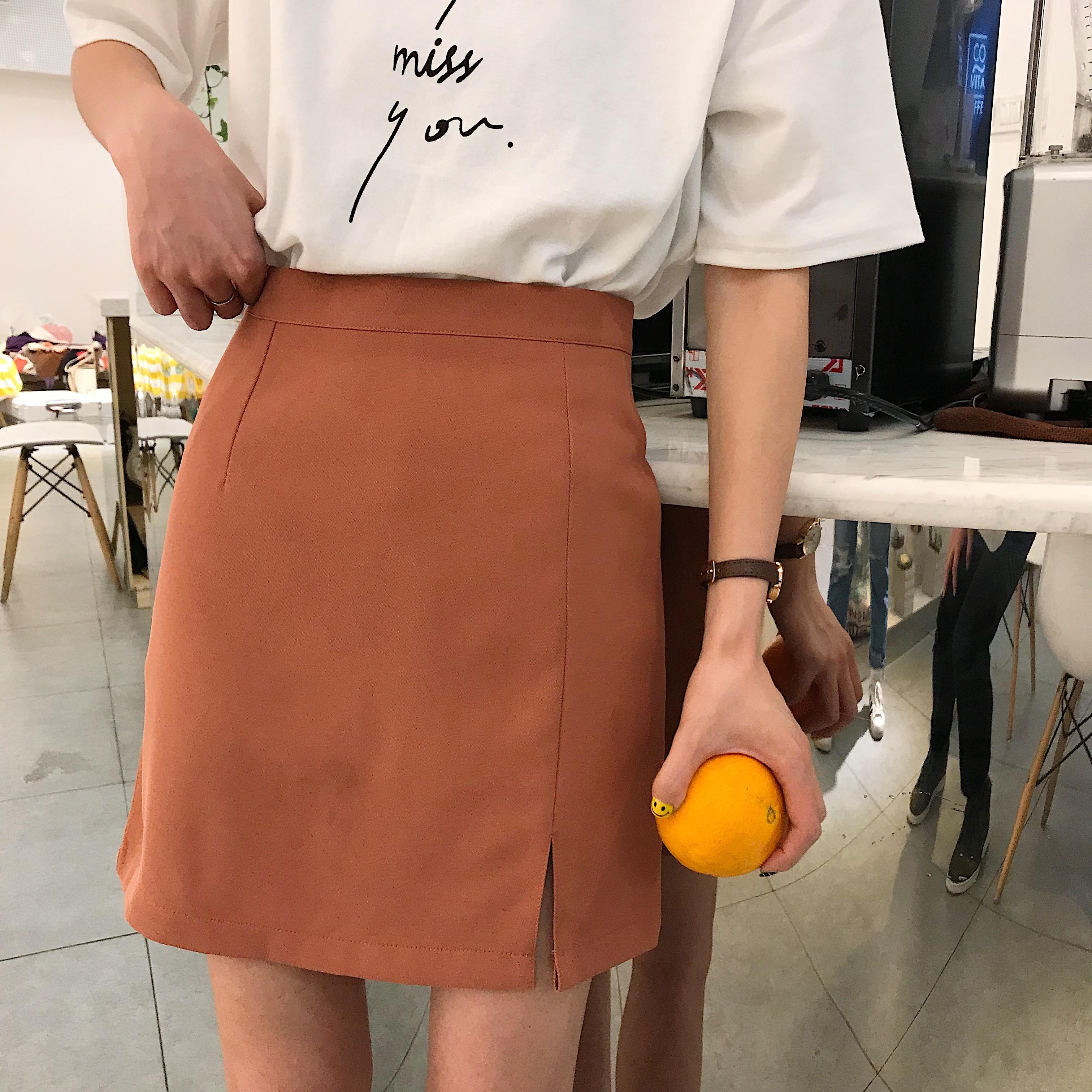 半身裙2018春夏宽松后拉链新款韩版短裙女纯色显瘦A字开叉高腰|ruв категории Женская одежда, юбка - от Buy2taobao.com для оказания профессиональной услуги покупки агента Taobao
