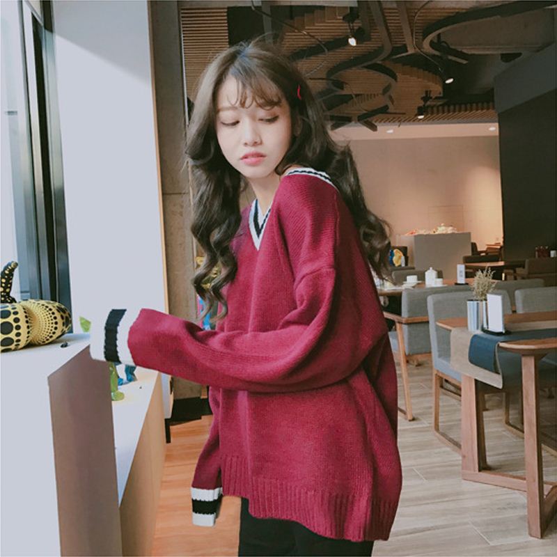 Korean Edition Sweet Easy V. Hit color Autumn and winter sweater student Show thin Socket Primer Long sleeve Sweaterin the Women's clothing/Boutique , Sweaters category - from Buy2taobao.com to provide professional Taobao agent buy service