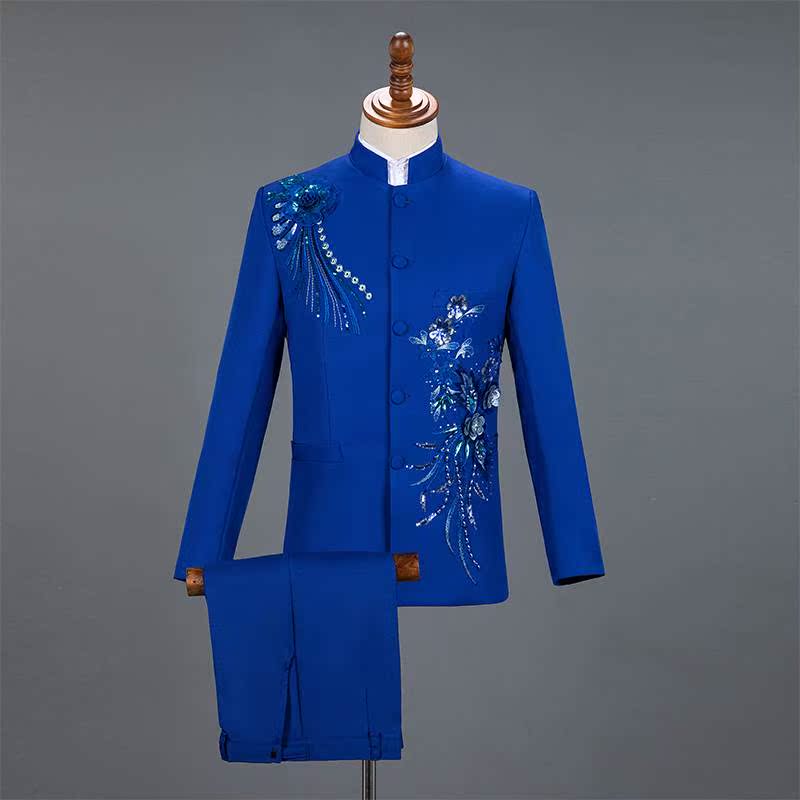Stand collar Chinese tunic suit man Sequins Embroidery Chorus costume full dress singer Host clothing costumein the Men's clothing, National costume category - from Buy2taobao.com to provide professional Taobao agent buy service