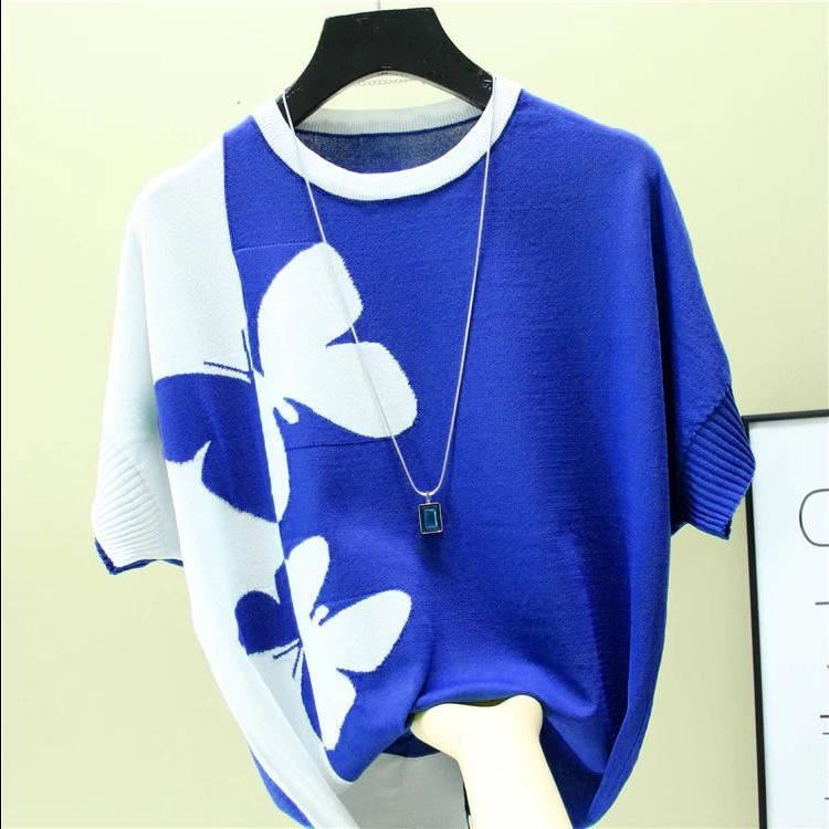 2019 summer new pattern Color matching Sleeve of bat T-shirts butterfly sweater Large Easy Borneol Sweaterin the Women's clothing/Boutique , Sweaters category - from Buy2taobao.com to provide professional Taobao agent buy service