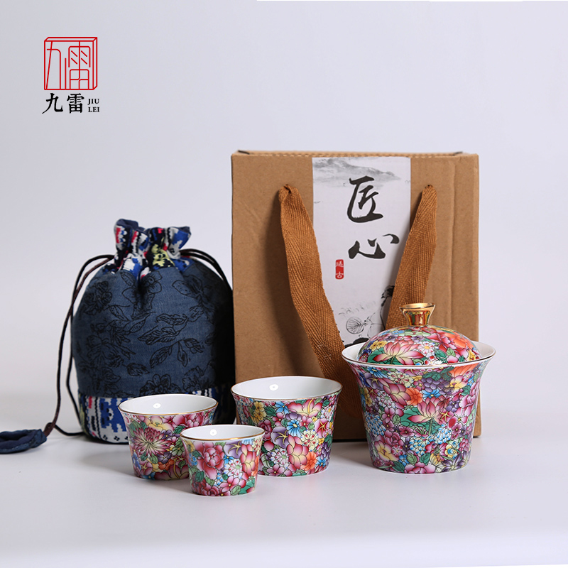 九雷景德镇万花仿法郎彩陶瓷泡茶杯三才碗品茗杯便携功夫旅行套装|ruв категории посуда, чайный сервиз, кунг - Фу, чайный сервиз - от Buy2taobao.com для оказания профессиональной услуги покупки агента Taobao