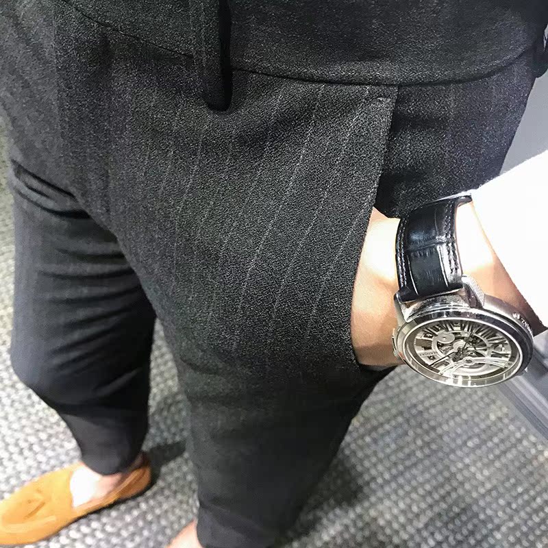 春季条纹休闲裤男修身潮流百搭韩版青年小脚弹力直筒商务男士裤子|ruв категории Мужская одежда, брюки - от Buy2taobao.com для оказания профессиональной услуги покупки агента Taobao