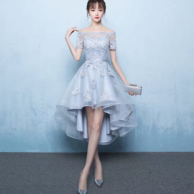 2019晚礼服2019时尚前短后长伴娘服一字肩仙气学生小礼服女宴会连|ruв категории Женская одежда, Cвадебные платья, платье/вечернее платье - от Buy2taobao.com для оказания профессиональной услуги покупки агента Taobao