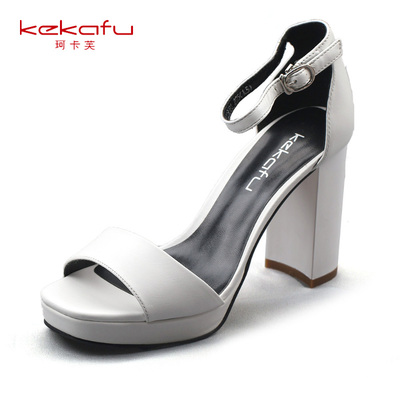 珂卡芙新款凉鞋女夏粗跟一字扣带高跟女士百搭女版鞋