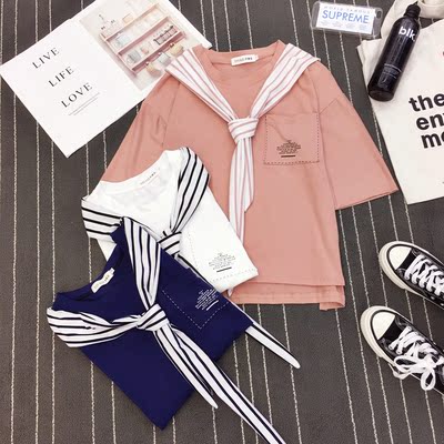 2019新款夏装短袖t恤女学生宽松韩版ulzzang百搭ins半袖体桖上衣