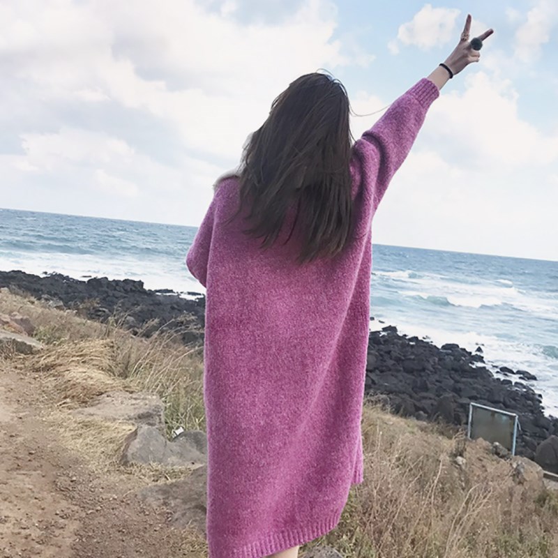 版宽松过膝针织连衣裙冬加厚马海毛慵懒风套头毛衣外套女中长款在类目 女装/女士精品, 毛衣中 - 来自Buy2taobao.com提供专业的淘宝代购服务