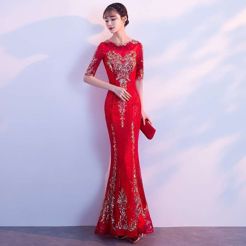 2018 new pattern gules have more cash than can be accounted for banquet Evening dress Self cultivation fish tail grace Host bride Toast clothing full dressin the Women's clothing/Boutique , Wedding/Cheongsam/Formal dress , Formal dress/Evening category - from Buy2taobao.com to provide professional Taobao agent buy service