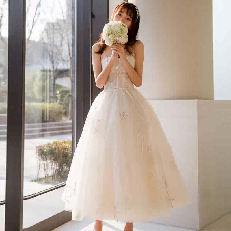 Wedding dress 2019 new pattern bride marry Korean Off Shoulder Mid length version Bridesmaid Dresses Simplicity Show thinin the Women's clothing/Boutique , Wedding/Cheongsam/Formal dress , Formal dress/Evening category - from Buy2taobao.com to provide professional Taobao agent buy service