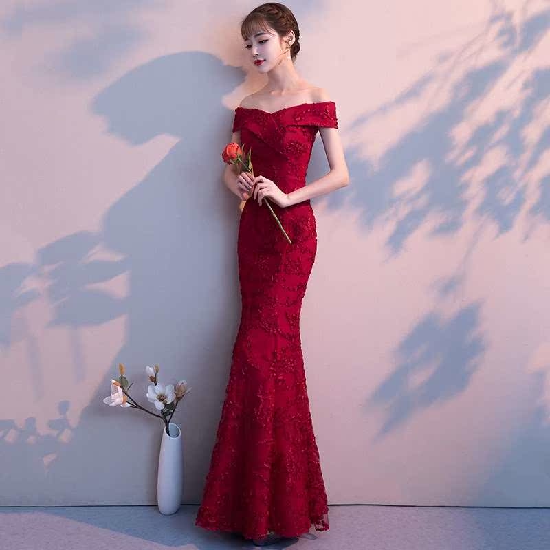 宴会晚礼服女2018新款长款优雅端庄大气聚会礼服裙鱼尾敬酒服新娘在类目 女装/女士精品, 婚纱/旗袍/礼服, 礼服/晚装中 - 来自Buy2taobao.com提供专业的淘宝代购服务