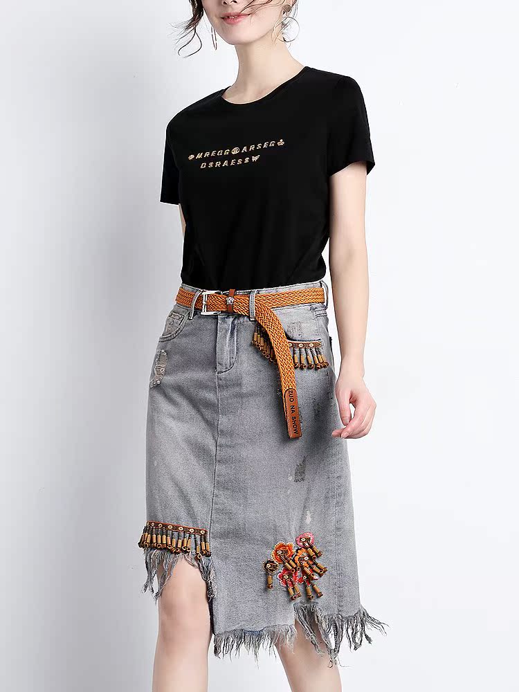 Denim skirts women 2019 new pattern summer Thin section Large Short skirt Paige Show thin Irregular tassels Package hip skirtin the Women's clothing/Boutique , Skirts category - from Buy2taobao.com to provide professional Taobao agent buy service