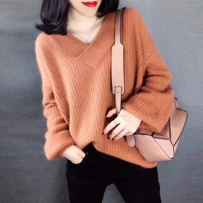 Large size sweater Socket 2018 Autumn and winter new pattern Korean Edition Easy Plush thickening coat V-neck Knitted bottoming shirtin the Women's clothing/Boutique , Sweaters category - from Buy2taobao.com to provide professional Taobao agent buy service