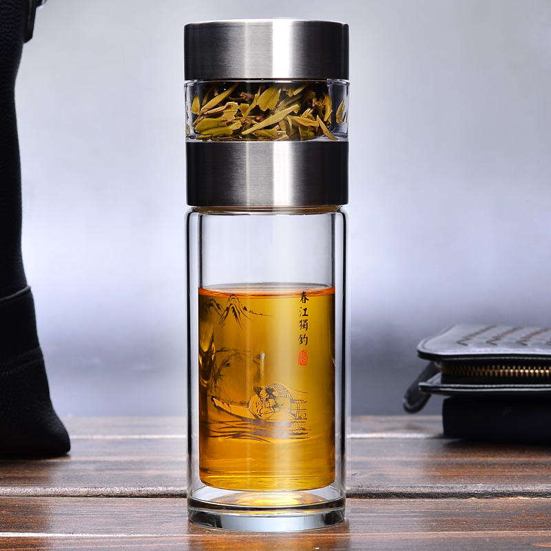 富光水晶杯子 双层玻璃杯260ml泡茶师带滤网水杯茶水分离过滤茶杯|ruв категории посуда, кубок/кубок/чайник, стакан - от Buy2taobao.com для оказания профессиональной услуги покупки агента Taobao