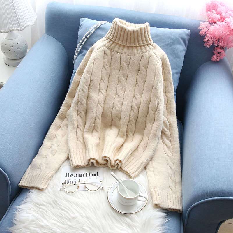 高領毛衣女2018新款套頭加厚寬松韓版冬短款粗線麻花慵懶風打底衫在類目 女裝/女士精品, 毛衣中 - 來自Buy2taobao.com提供專業的淘寶代購服務