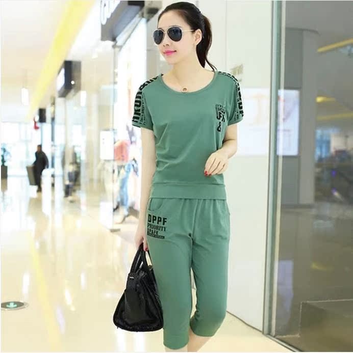 夏季短袖七分裤时尚两件套装纯棉一套休闲运动服女20-25-30-40岁在类目 女装/女士精品, 套装/学生校服/工作制服, 休闲运动套装中 - 来自Buy2taobao.com提供专业的淘宝代购服务