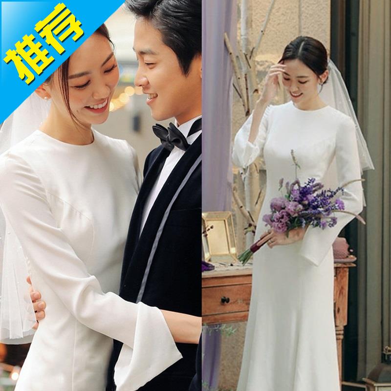 2018新款旅拍輕婚紗修身魚尾簡約新娘結婚禮服複古P喇叭長袖連衣在類目 女裝/女士精品, 婚紗/旗袍/禮服, 禮服/晚裝中 - 來自Buy2taobao.com提供專業的淘寶代購服務