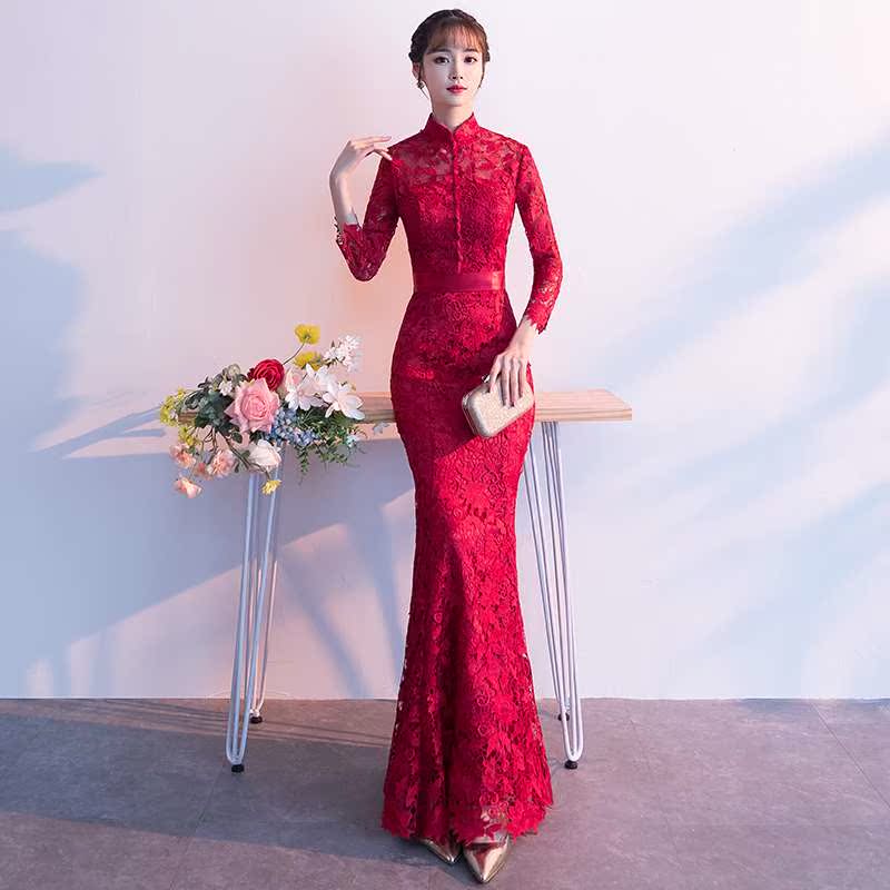 新娘敬酒服2019新款春夏款结婚订婚回门长袖红色鱼尾晚礼服女长款在类目 女装/女士精品, 婚纱/旗袍/礼服, 礼服/晚装中 - 来自Buy2taobao.com提供专业的淘宝代购服务