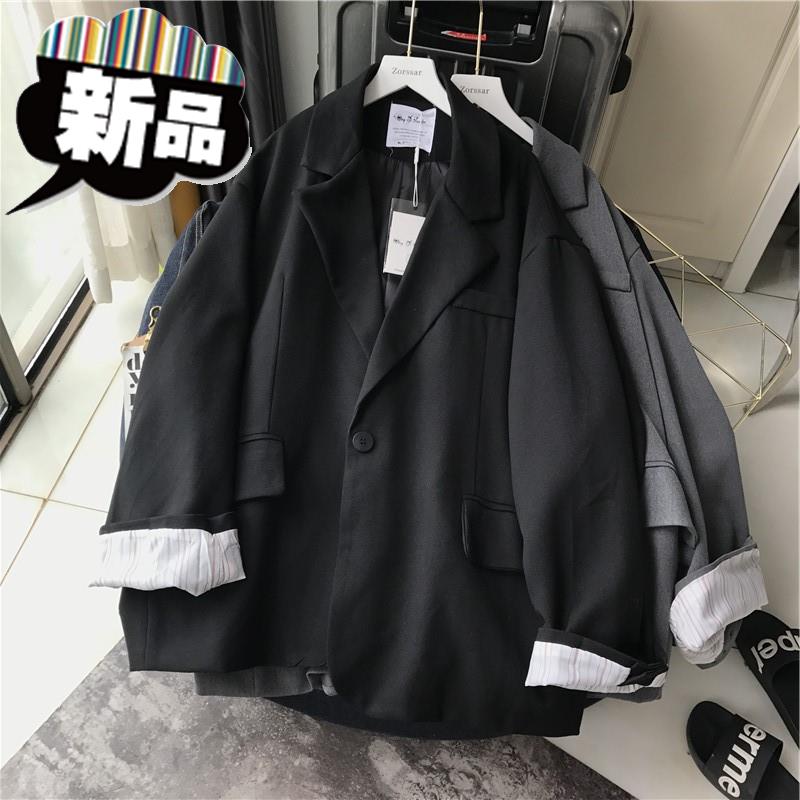 2019 Spring e new Simplicity fashion Easy black grey Easy suit leisure time coat stripe Curlingin the Women's clothing/Boutique , Suit category - from Buy2taobao.com to provide professional Taobao agent buy service