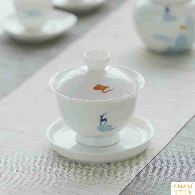 九色鹿白瓷盖碗 泡茶碗功夫茶具陶瓷耐热茶杯三才盖碗手抓壶家用|ruв категории посуда, чайный сервиз, супник - от Buy2taobao.com для оказания профессиональной услуги покупки агента Taobao