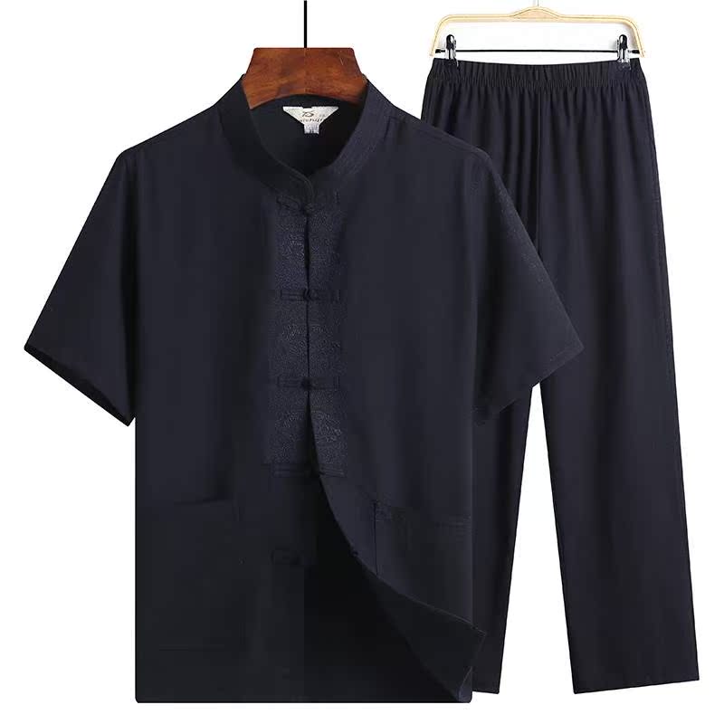 Cotton and hemp Flax Men's Tai Chi clothes manual Chinese style Short sleeved T-shirt Practice suit summer frogin the Men's clothing, National costume category - from Buy2taobao.com to provide professional Taobao agent buy service