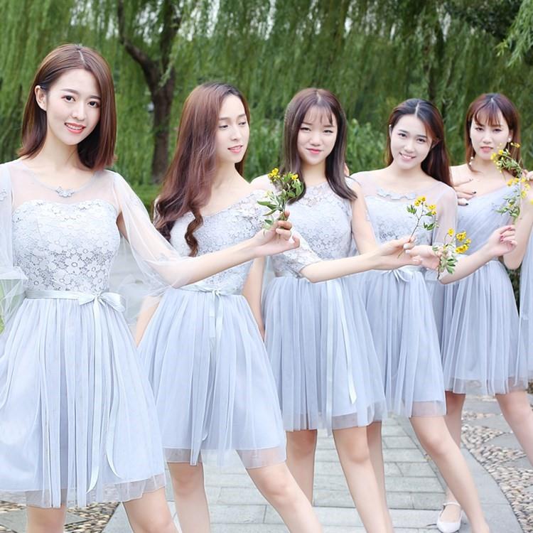 Short dress for Bridesmaid wear 2018 new pattern grey Sisters Bridesmaid Dresses show Tuxedo Sleeve Annual meeting Evening dressin the Women's clothing/Boutique , Wedding/Cheongsam/Formal dress , Formal dress/Evening category - from Buy2taobao.com to provide professional Taobao agent buy service