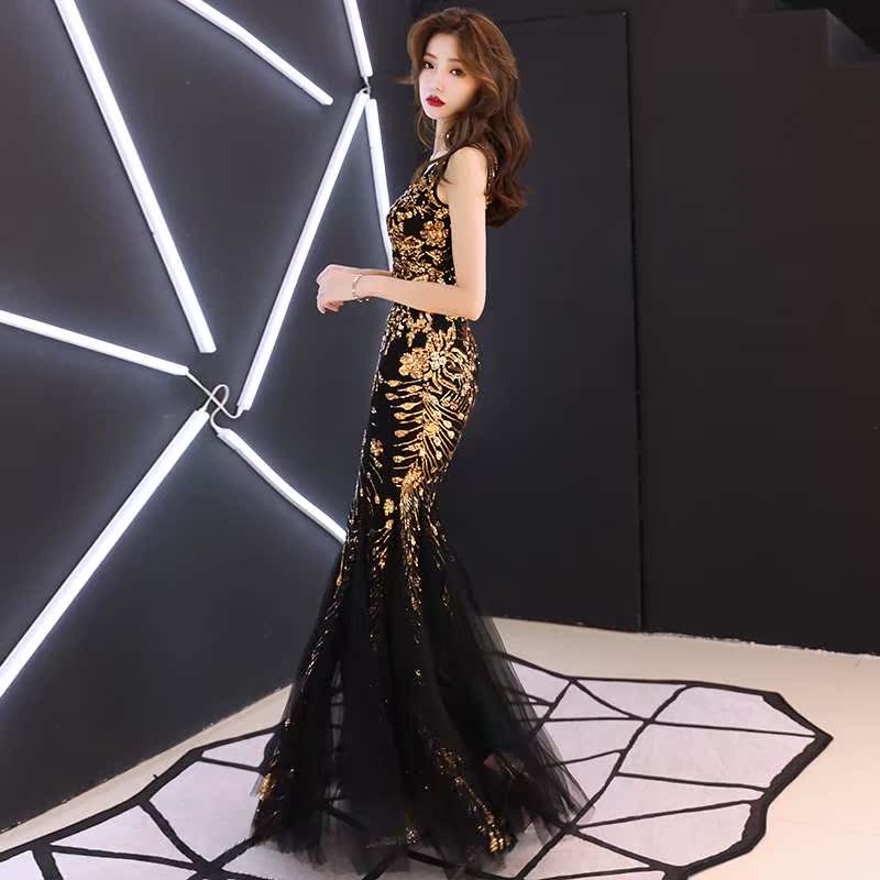 宴会晚礼服女2019新款高贵优雅黑色鱼尾长款亮片主持人礼服裙端庄|ruв категории Женская одежда, Cвадебные платья, платье/вечернее платье - от Buy2taobao.com для оказания профессиональной услуги покупки агента Taobao