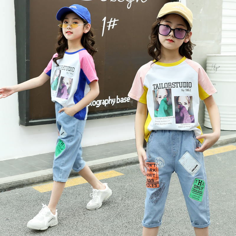 中大童装女童夏装套装2019新款洋气韩版时髦网红儿童五分裤两件套在类目 童装/婴儿装/亲子装, 套装中 - 来自Buy2taobao.com提供专业的淘宝代购服务