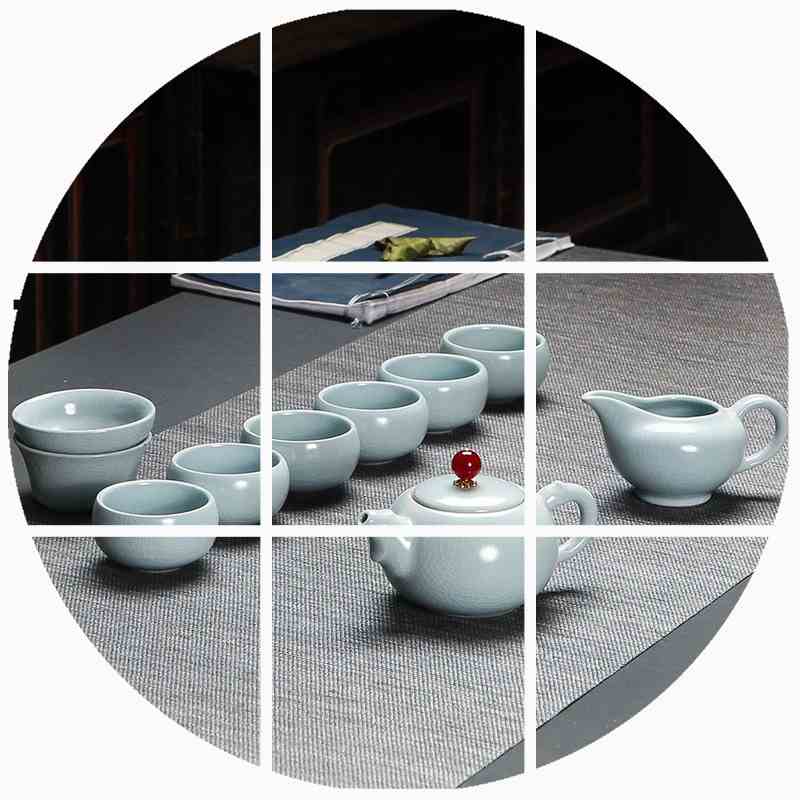 上古景德镇开片可养汝窑日式侧把10头套装功夫茶具陶瓷茶杯茶壶在类目 餐饮具, 茶具, 功夫茶具中 - 来自Buy2taobao.com提供专业的淘宝代购服务