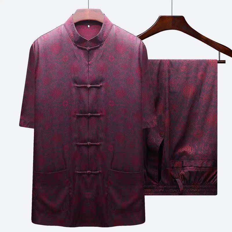 中老年人老人男短袖唐裝爸爸衣服爺爺過壽生日中國風結婚禮夏季裝在類目 男裝, 民族服裝中 - 來自Buy2taobao.com提供專業的淘寶代購服務