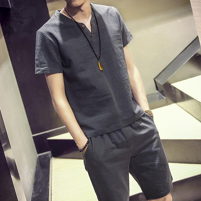 中国风夏季男式刺绣套装棉麻短袖T恤汉服亚麻禅心之道唐装民族服在类目 男装, T恤中 - 来自Buy2taobao.com提供专业的淘宝代购服务