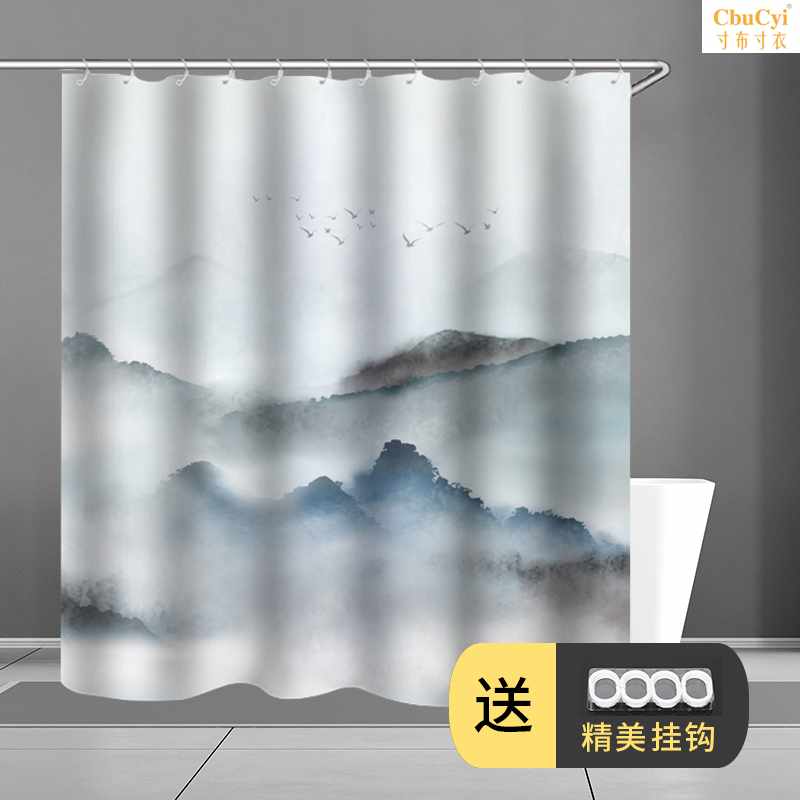 浴帘隔断帘门帘中国风山水画新中式北欧加厚防水防霉高档浴室帘在类目 家庭/个人清洁工具, 卫浴用具/卫浴配件, 浴帘中 - 来自Buy2taobao.com提供专业的淘宝代购服务