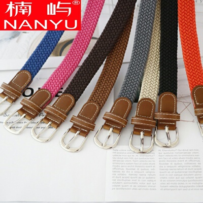 帆布腰带女懒人弹力裤带松紧编织针扣皮带男学生韩国潮简约免打。