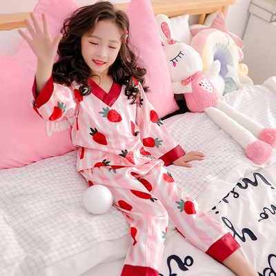儿童睡衣春秋夏薄款女童可爱超萌13岁女孩大童亲子冰丝日式家居服
