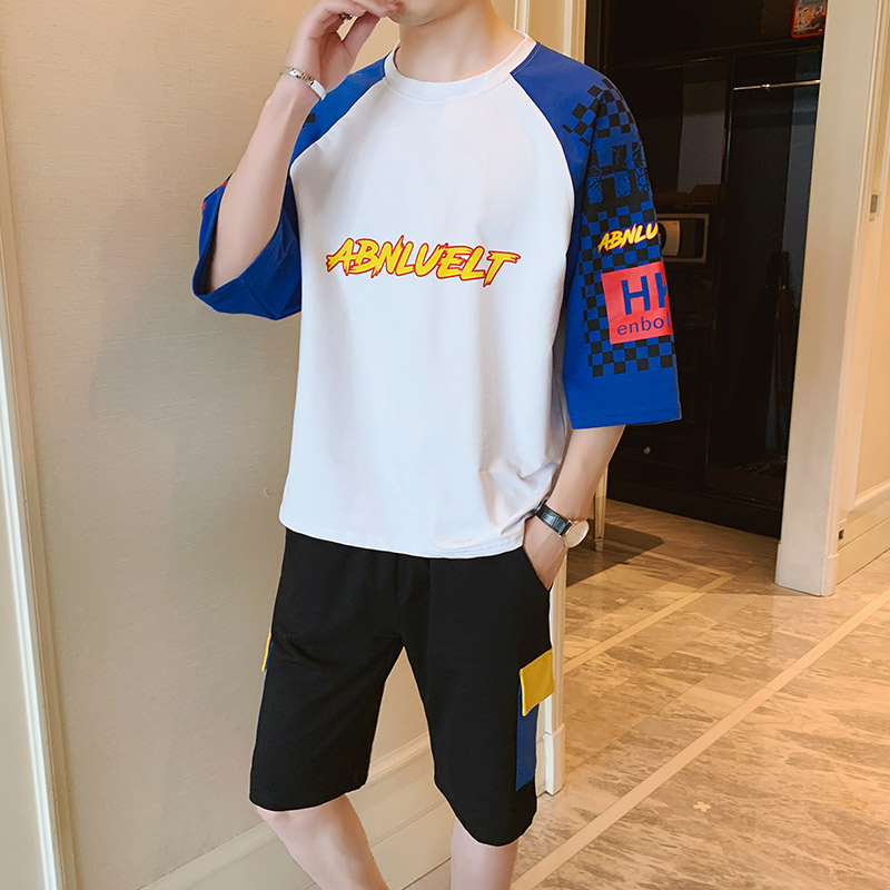 休闲运动套装夏季短袖T恤五分裤两件套男士跑步套装AD18-2019-5在类目 男装, 休闲裤中 - 来自Buy2taobao.com提供专业的淘宝代购服务