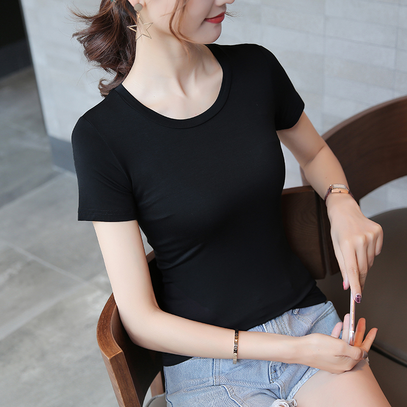 modal Base coat Short sleeved Self cultivation Little Neck T-shirt Tight fitting Modal Wild black T-shirt jacketin the Women's clothing/Boutique , T-shirt category - from Buy2taobao.com to provide professional Taobao agent buy service