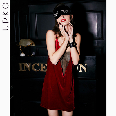 UPKO高端情趣内衣诱惑床上红丝绒吊带性感骚透明挑逗透视激情眼罩