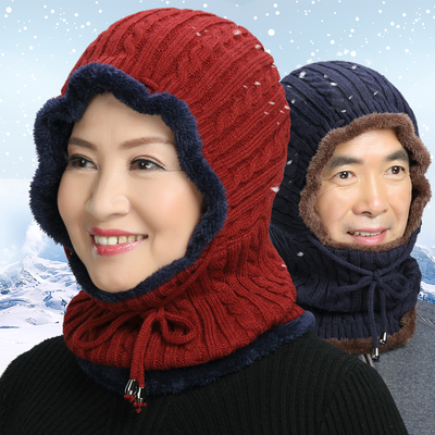 冬季老人帽子中老年人帽女中年妈妈毛线帽奶奶帽骑车围脖帽一体男