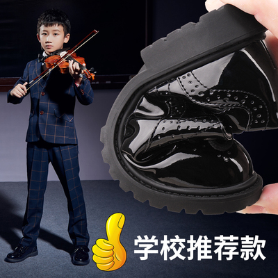 儿童黑色英伦风大cgh学生花童2018新款秋加绒小男孩演出男童皮鞋