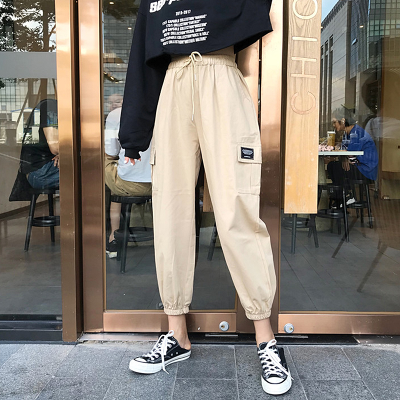 春季新款韩版嘻哈萝卜裤子女休闲工装裤bf宽松九分束脚哈伦裤长裤|msdalam kategori Butik wanita / wanita, seluar, seluar santai - dari Buy2taobao.com untuk memberikan perkhidmatan ejen Taobao profesional membeli