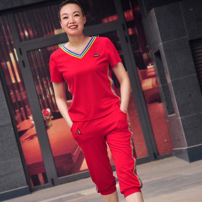 2018 square dance clothing new pattern motion suit Yang Autumn Short sleeved adult Cropped Trousers costumein the Sports/Yoga/Fitness/Fans supplies , Dance/Aerobics/Gymnastics , Square Dance , Square Dance Set category - from Buy2taobao.com to provide professional Taobao agent buy service