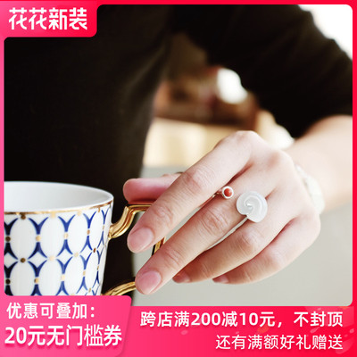 瑞象南方南方纯银饰品和田玉女款复古风民族开口森系食指戒指环