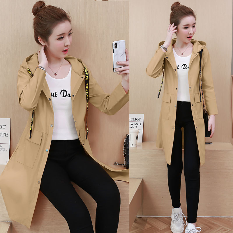 Mid length version Windbreaker Women's wear 2019 Autumn new pattern Korean Edition Long sleeve Hooded coat Thin Spring chic Coat tidein the Women's clothing/Boutique , Windbreaker category - from Buy2taobao.com to provide professional Taobao agent buy service