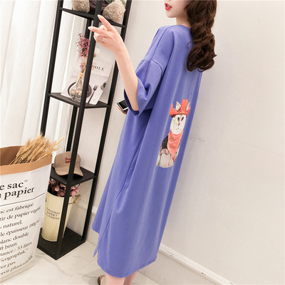 长款过膝t恤女短袖2018夏装新款韩版宽松大码连衣裙chic百搭上衣