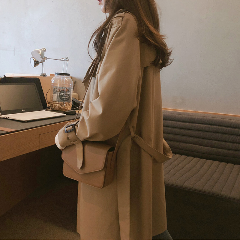 Korean Edition Large spring and autumn new pattern ins Khaki windbreaker 2019 Mid length version leisure time Little student coatin the Women's clothing/Boutique , Windbreaker category - from Buy2taobao.com to provide professional Taobao agent buy service
