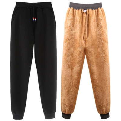 加绒加厚运动裤女秋冬外穿保暖棉裤宽松休闲裤子羊羔绒暖暖裤卫裤