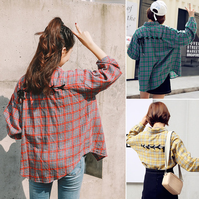 2018春新款衬衫女装宽松小清新格子韩版森系衬衣长袖学生百搭上衣