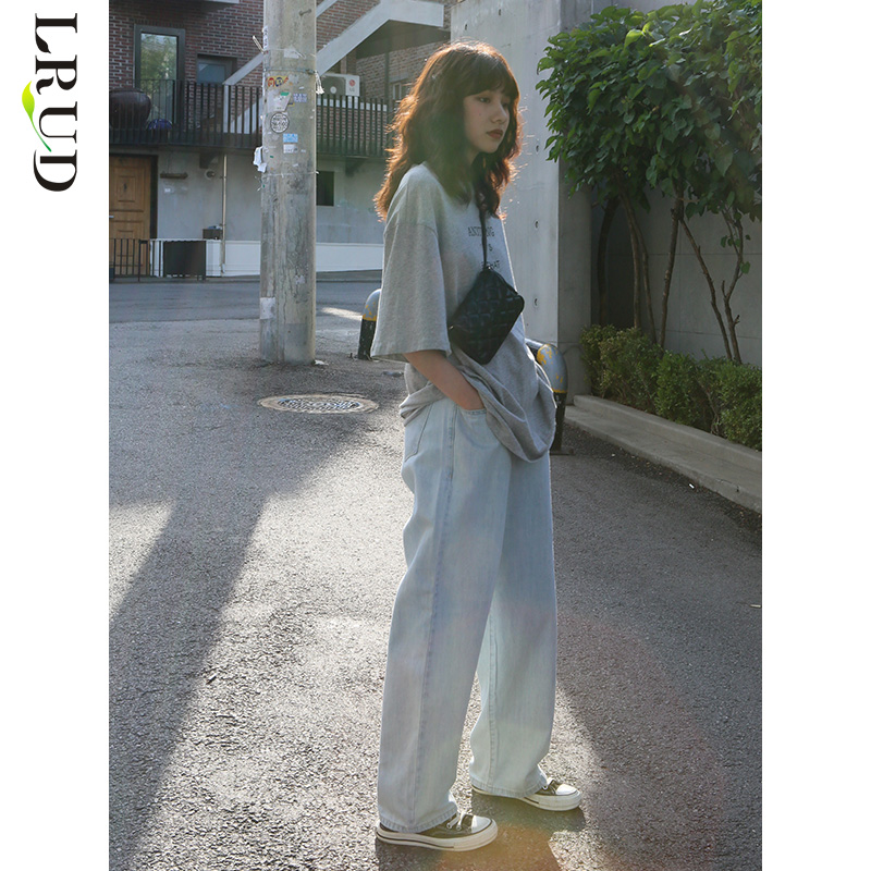 LRUD牛仔裤女2019夏季新款韩版高腰阔腿裤长裤宽松直筒学生老爹裤|msdalam kategori Butik wanita / wanita, seluar jeans - dari Buy2taobao.com untuk memberikan perkhidmatan ejen Taobao profesional membeli
